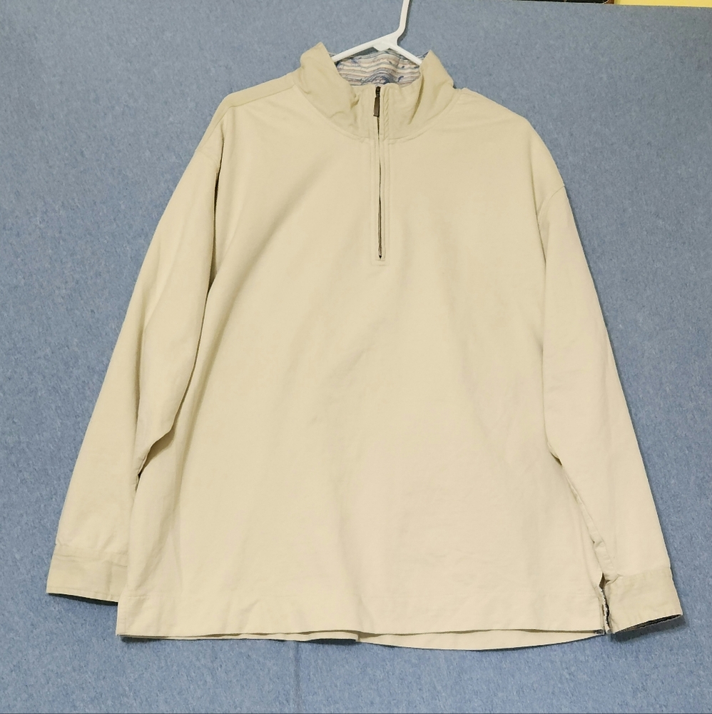 Habana Co. Cream colored 1/4 zip long sleeved shirt. Size XL